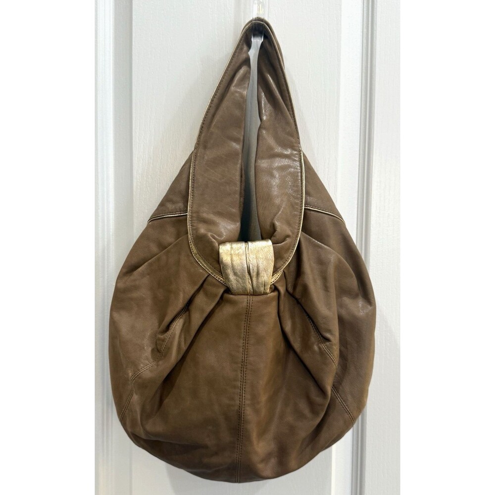 KOOBA Pleated Shoulder Leather Hobo Bag Purse Gold Brown Slouchy Boho